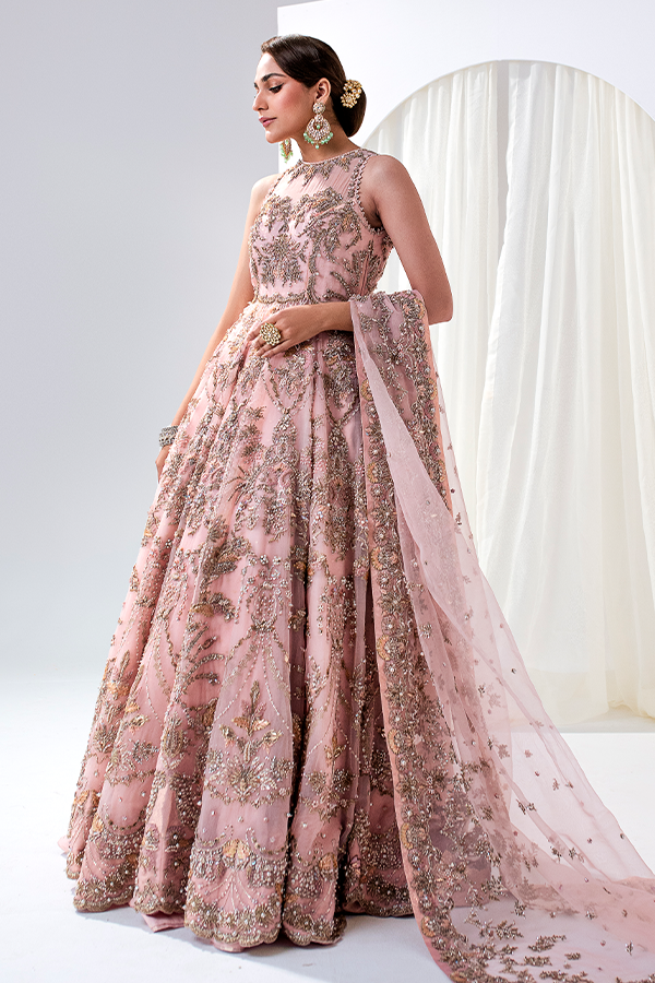 Stunning Jamawar Pink Bridal Lehenga - Traditional Elegance