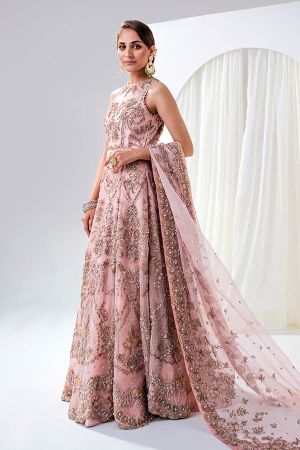 Stunning Jamawar Pink Bridal Lehenga - Traditional Elegance