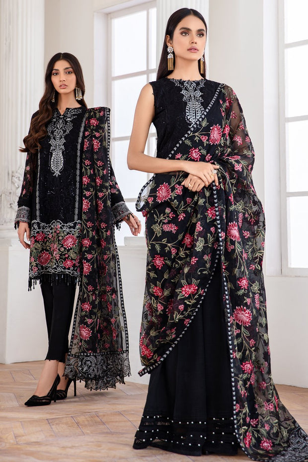 Jazmine Black Chiffon Dress with Embroidery #Y6165