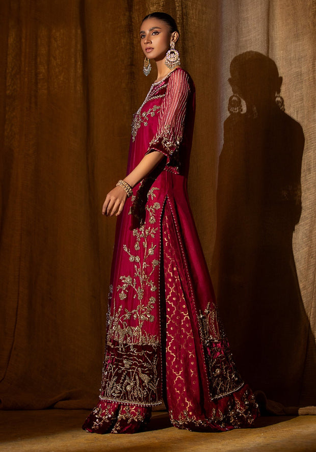Kameez Sharara Pakistani Wedding Dress in Raw Silk