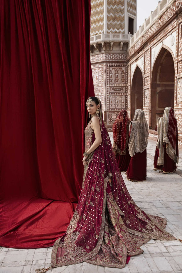 Kameez Sharara and Dupatta Pakistani Red Bridal Dress Online