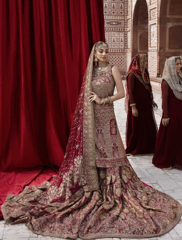 Kameez Sharara and Dupatta Pakistani Red Bridal Dress