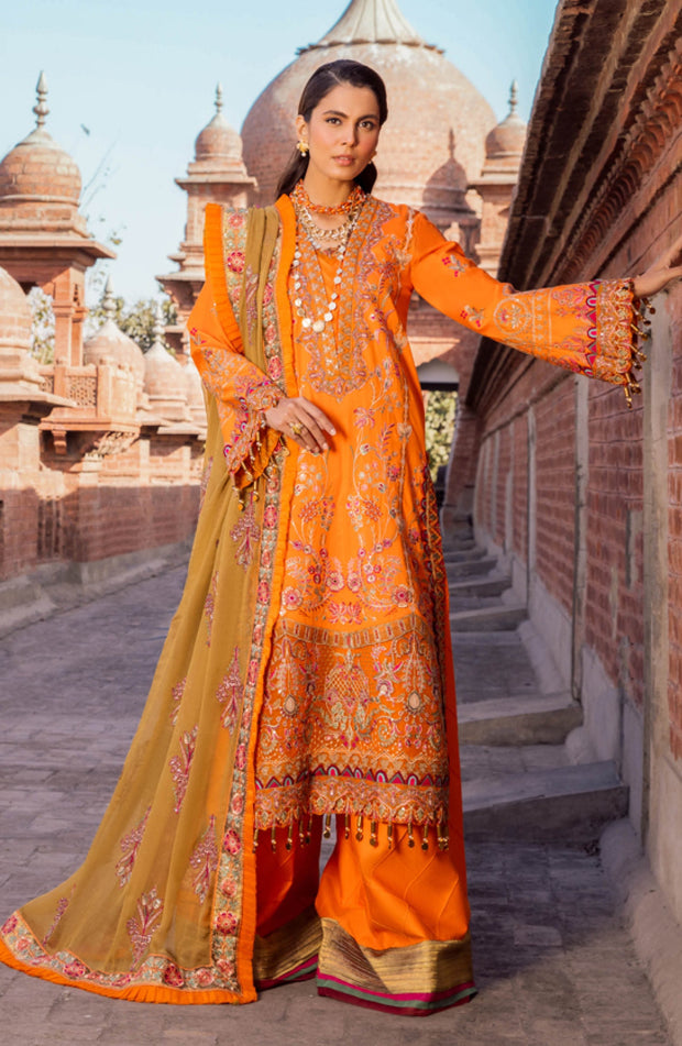 Kameez Trouser Dupatta Orange Dress Pakistani for Eid Online