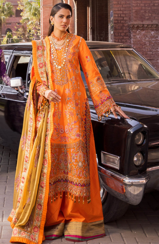 Kameez Trouser Dupatta Orange Dress Pakistani for Eid