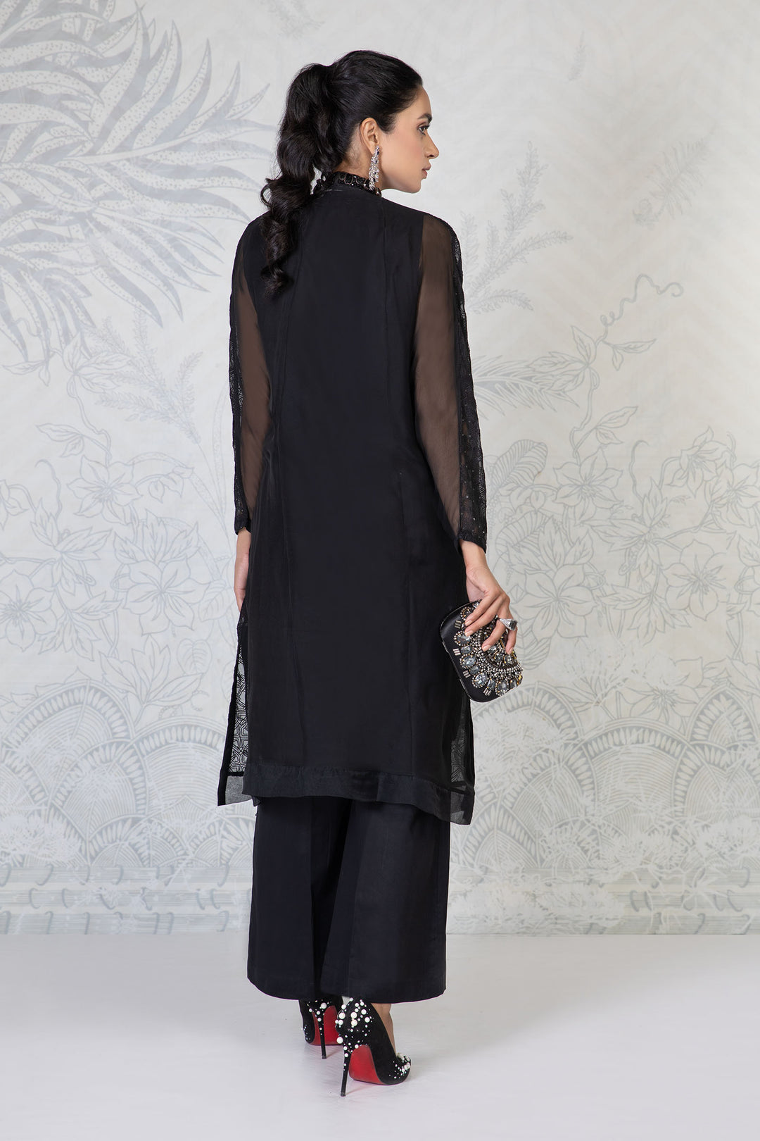 Kameez Trouser Dupatta Pakistani Black Dress