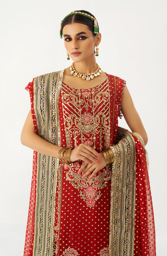 Kameez Trouser Dupatta Red Pakistani Wedding Dress Online