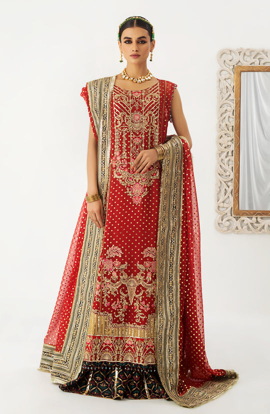 Kameez Trouser Dupatta Red Pakistani Wedding Dress