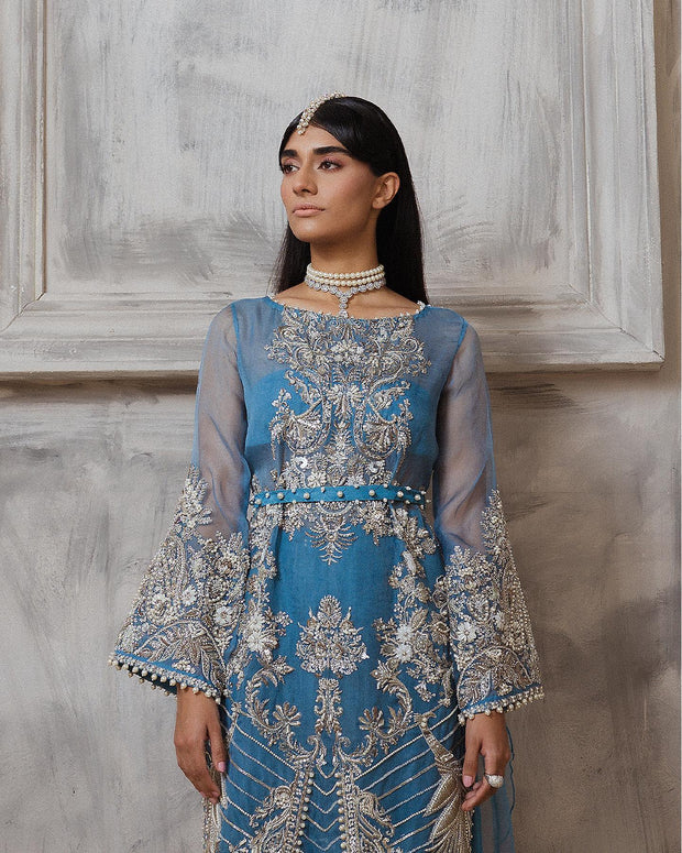 Kameez Trouser Embellished Blue Pakistani Wedding Dress Online