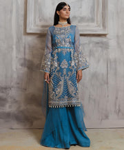 Kameez Trouser Embellished Blue Pakistani Wedding Dress