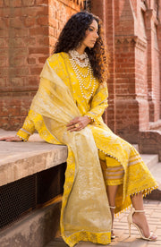 Kameez Trouser Pakistani Eid Dress in Yellow Color Online