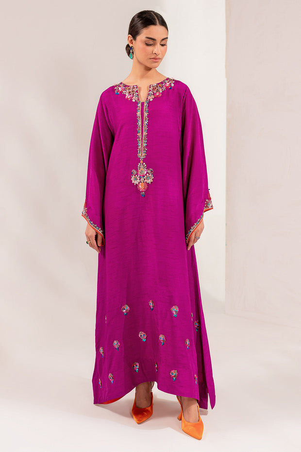 Kameez Trouser Raw Silk Pakistani Eid Dress in Magenta