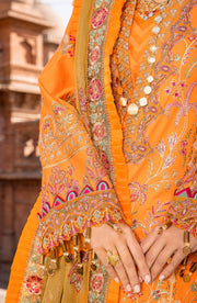 Kameez Trouser and Dupatta Orange Dress Pakistani for Eid