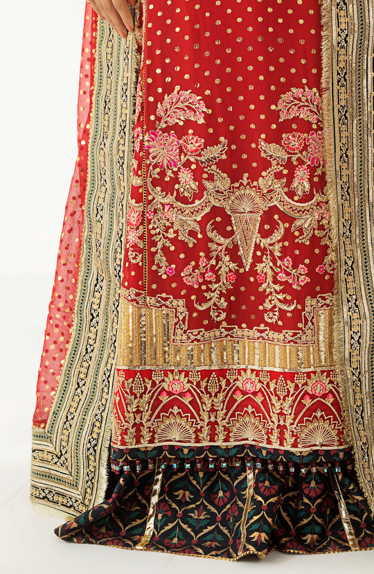 Kameez Trouser and Dupatta Red Pakistani Wedding Dress