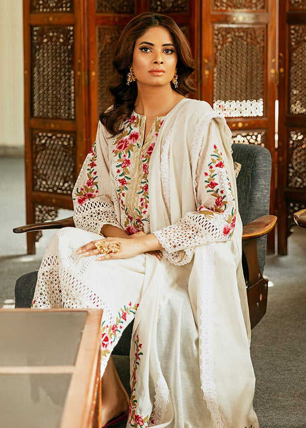 Kameez Trouser and Dupatta White Pakistani Eid Dress Online