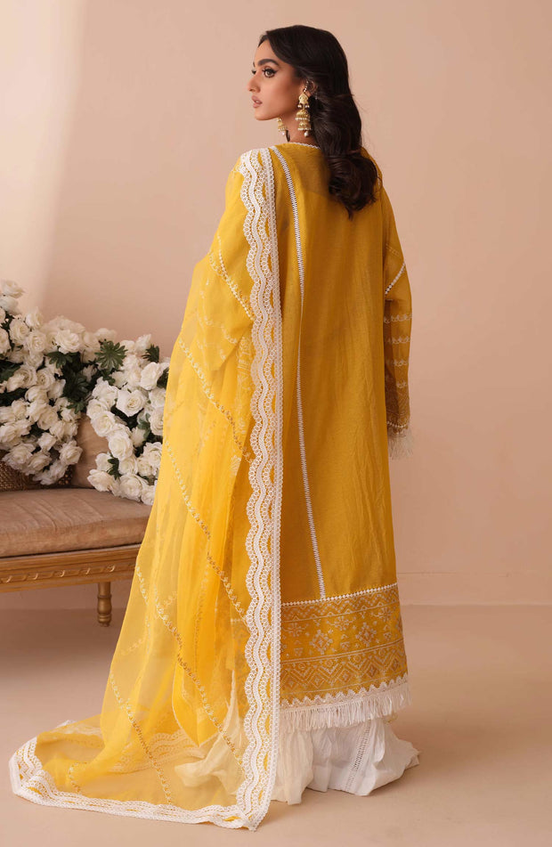 yellow net dress design Net 4 Cut Circular Embroidered Gown XS