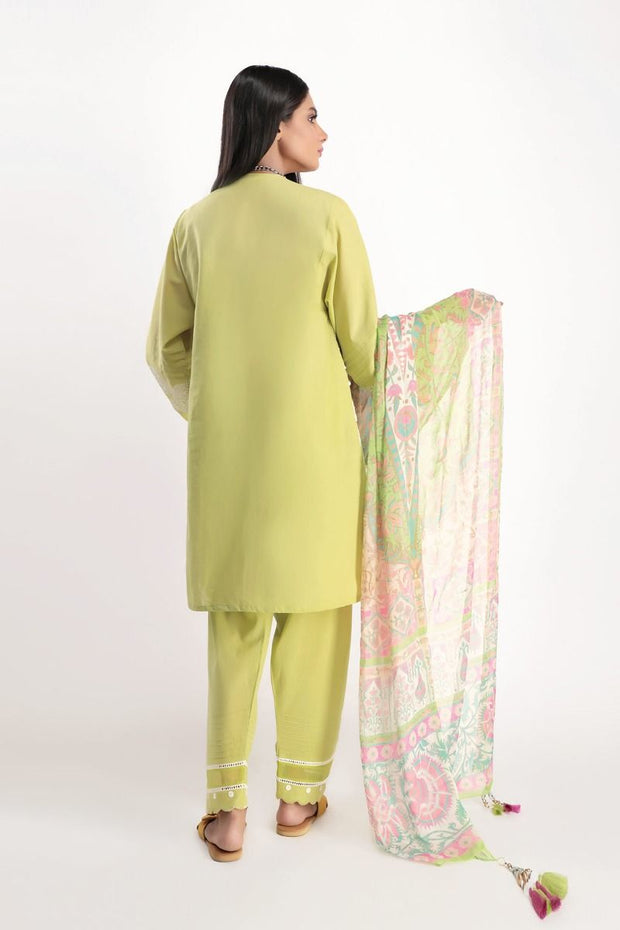 Khaddi Designer Dress in Green Color Backside View