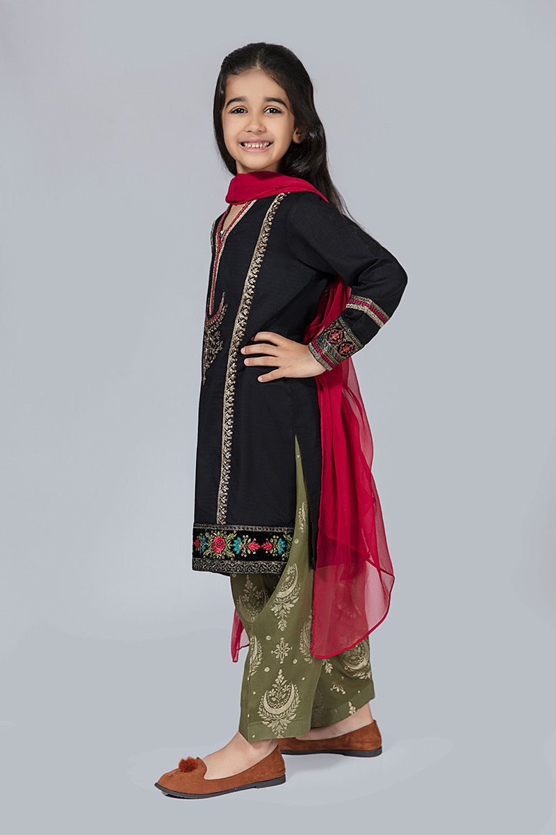 Kids Black Fancy Suit for Eid  Side Pose