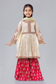 Kids Fancy Frock for Eid in Off White Color