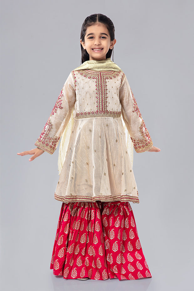 Kids Fancy Frock for Eid in Off White Color