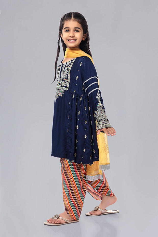 Kids Latest Eid Dress in Blue Color Side Pose