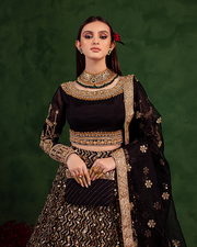 Korean Silk Black Lehenga Choli 