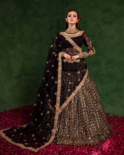 Korean Silk Black Lehenga Choli for Indian Bridal Wear