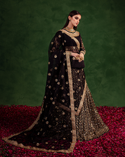 Korean Silk Black Lehenga Choli for Indian Bridal 