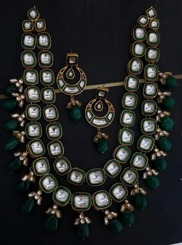 Kundan Haar with Green Pearls 