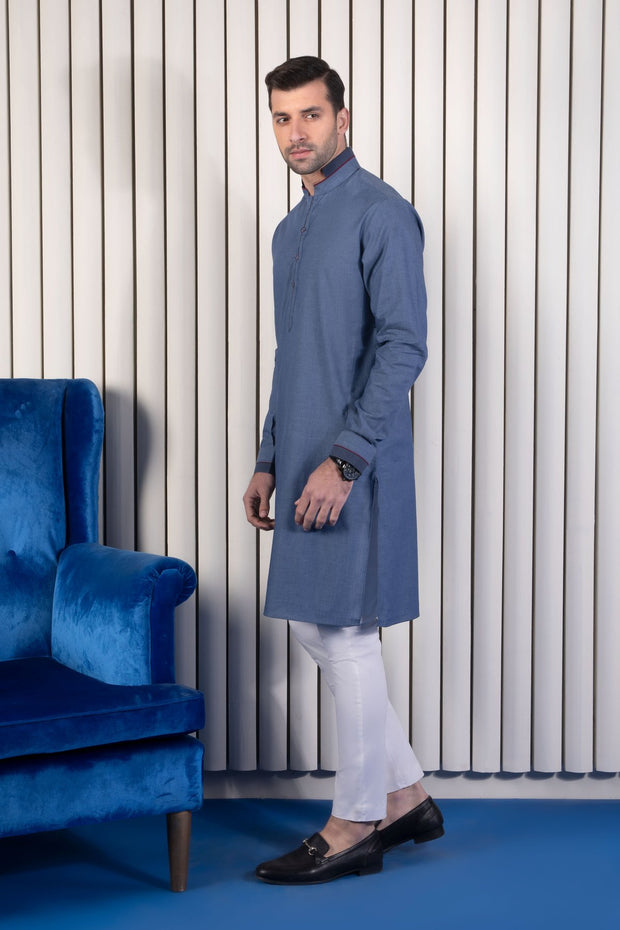 Kurta Eid Wear in Blue Color Side Pose