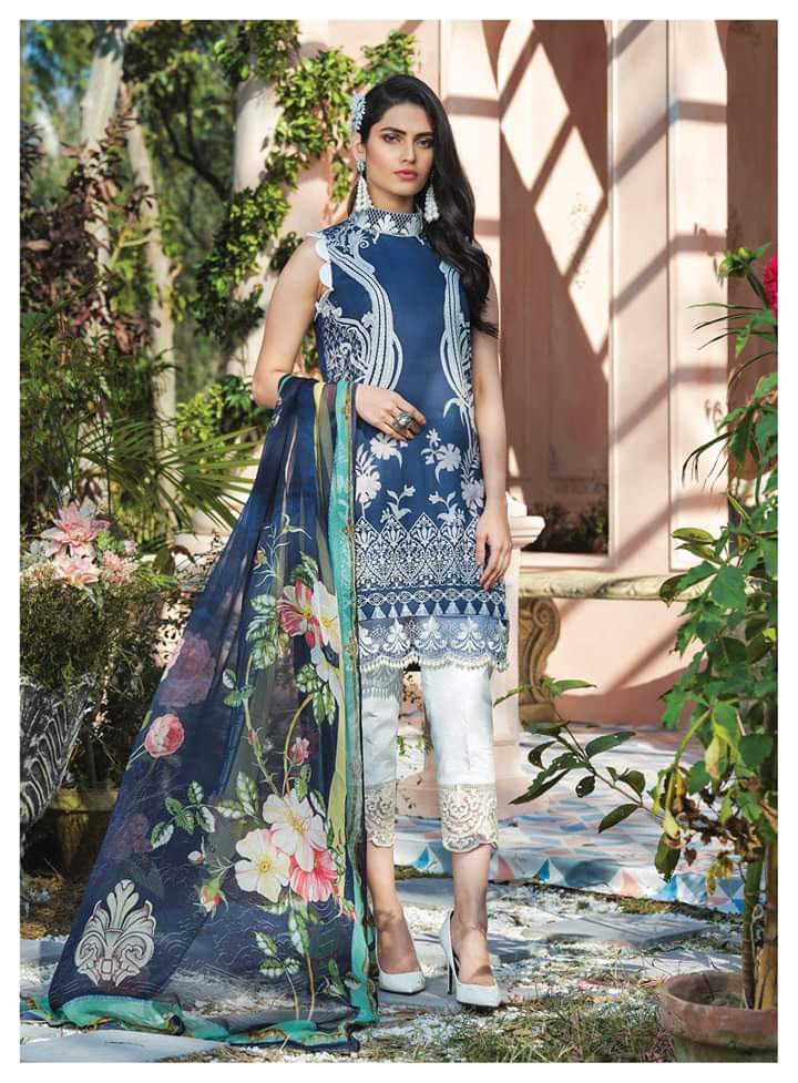Ladies Eid Kurta in Blue and White Color