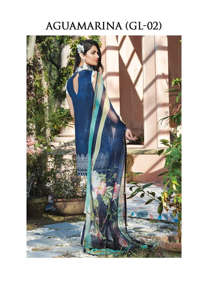 Ladies Eid Kurta in Blue and White Color Backside