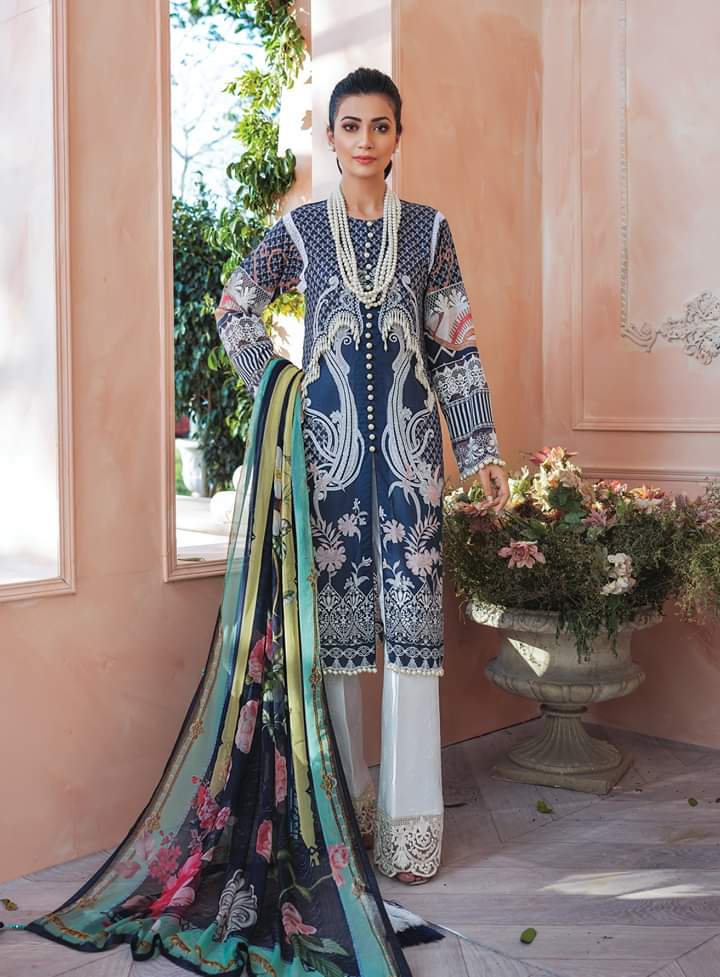 Ladies Eid Kurta in Blue and White Color Overall Look