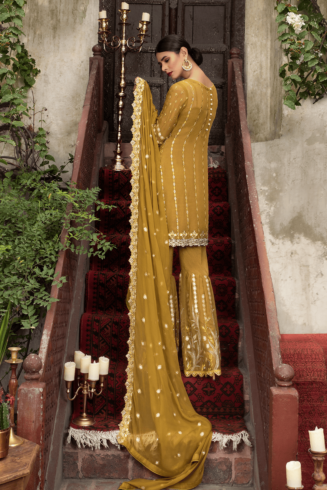 back view of shirt designs Pakistani with gharara