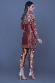 Latest Asian Party Outfit in Maroon Color Backside Look