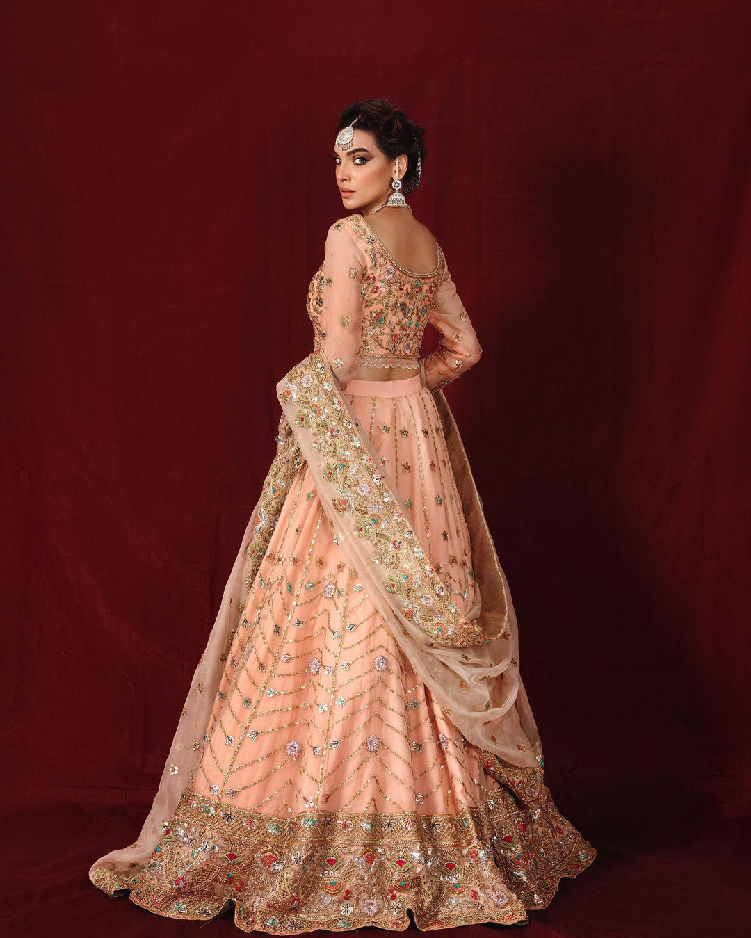 Baby Pink Pakistani Bridal Lehenga with Choli and Dupatta