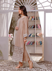 Latest Beige Colored Silk Kameez Trouser Pakistani Eid Dress