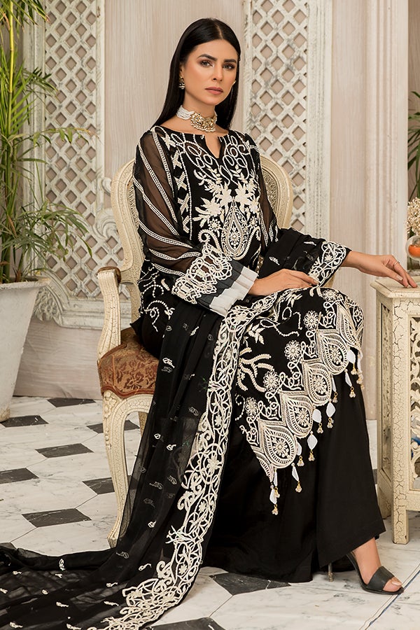 Latest Black Kameez Salwar with White Embroidery  Latest
