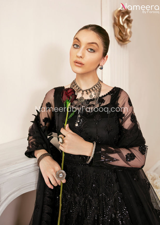 Latest Black Maxi Dress Pakistani for Girls 2021 #PR346
