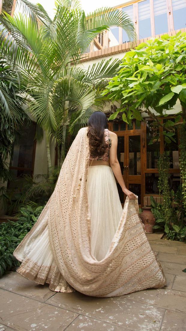 Latest Blouse Lehenga with Chikankari Dupatta for Wedding