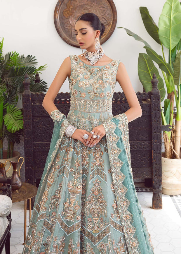 Maharani's Designer Ball (Princess) Gown - Sky Blue with Thread, Mirro –  Maharani Collections