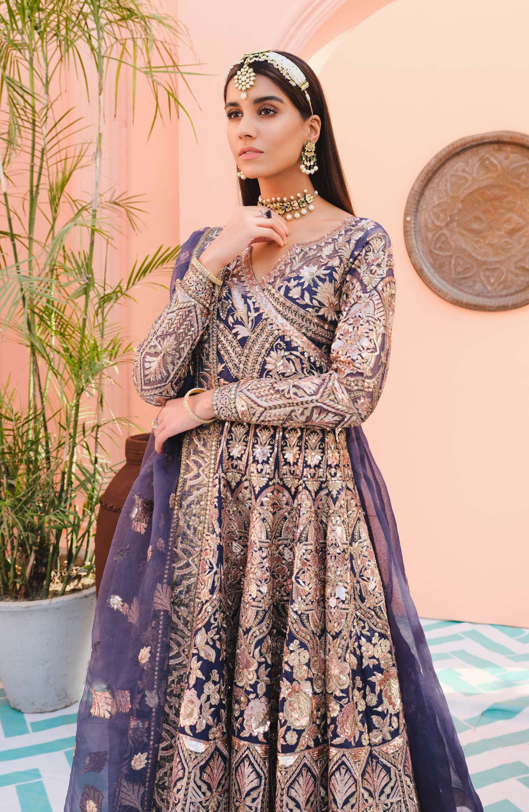 Latest Blue Dress Pakistani in Angrakha Style 2022