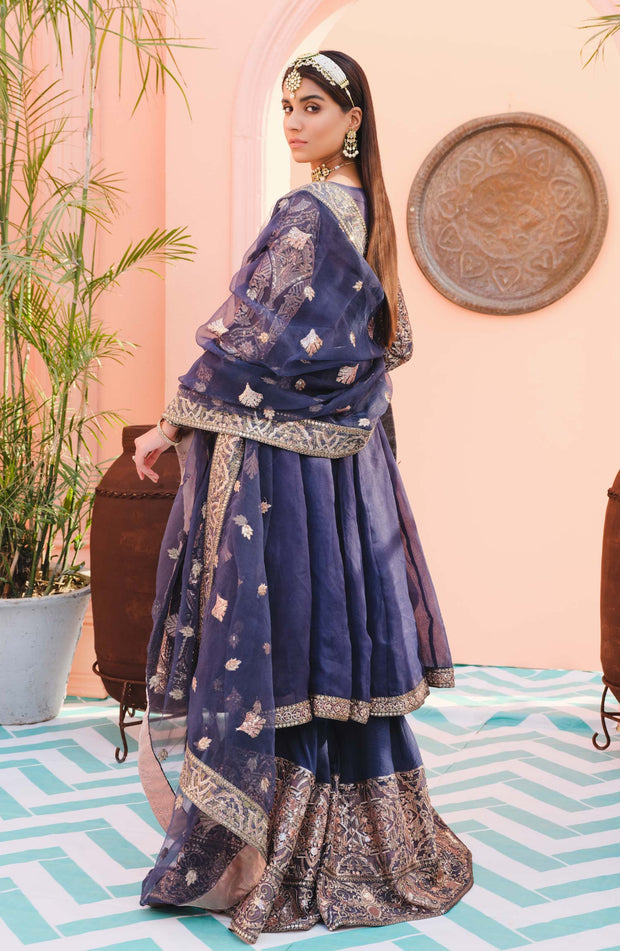 Latest Blue Dress Pakistani in Angrakha Style Online