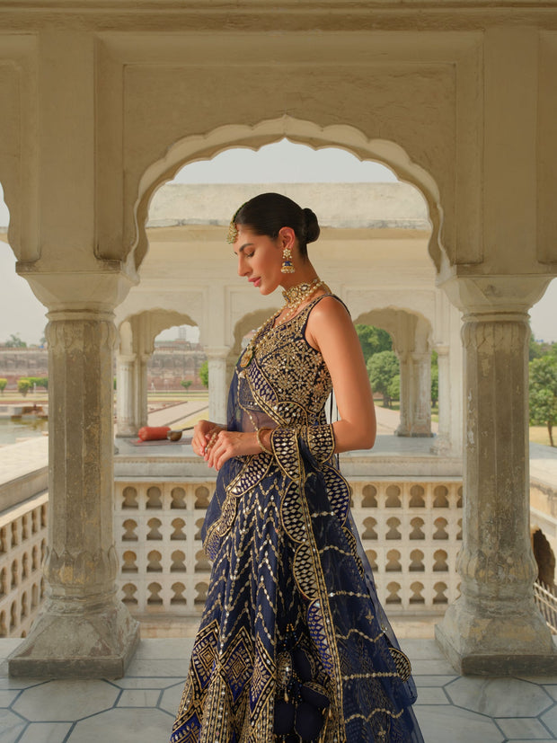 Latest Blue Lehenga Choli Dupatta Pakistani Wedding Dress