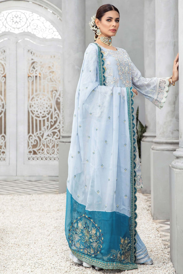 Latest Blue Pakistani Dress in Kameez Sharara Dupatta Style