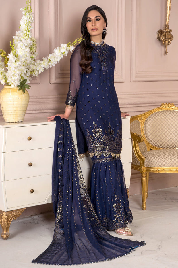Latest Blue Pakistani Kameez Sharara with Dupatta Party Wear