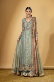Latest Blue Pakistani Wedding Dress in Lehenga Kameez Style
