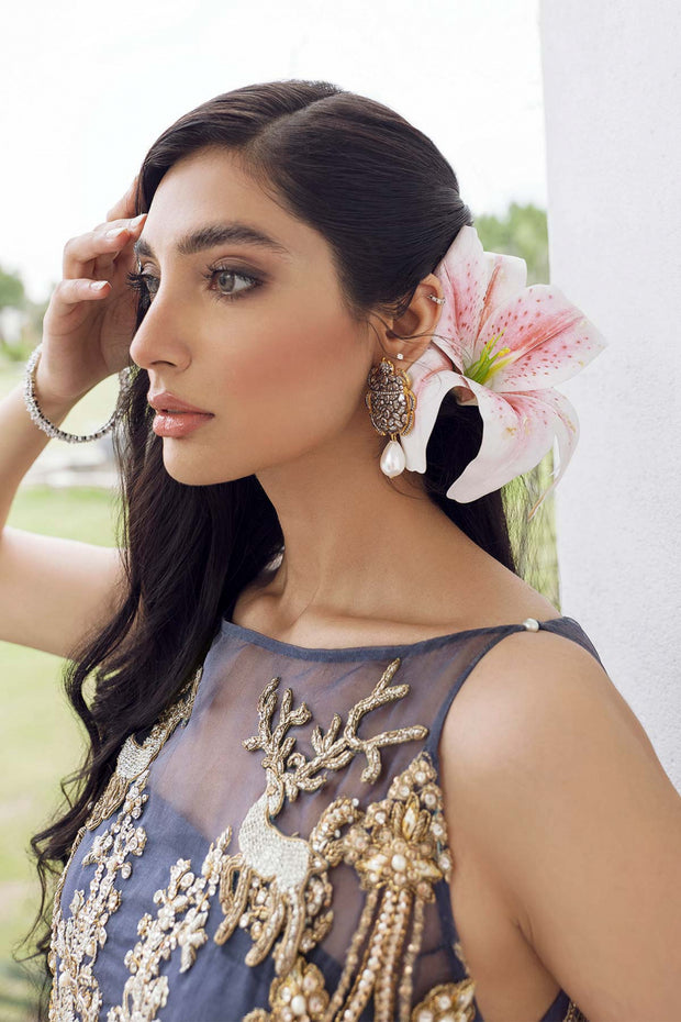 Latest Blue Sharara and Organza Kameez Pakistani Wedding Dress