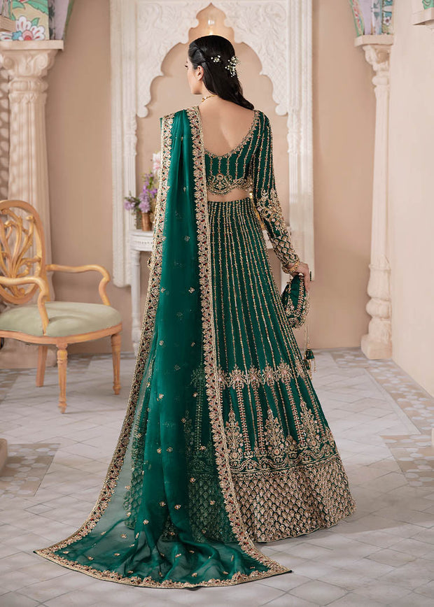 Latest Bottle Green Bridal Lehenga Choli and Dupatta Dress