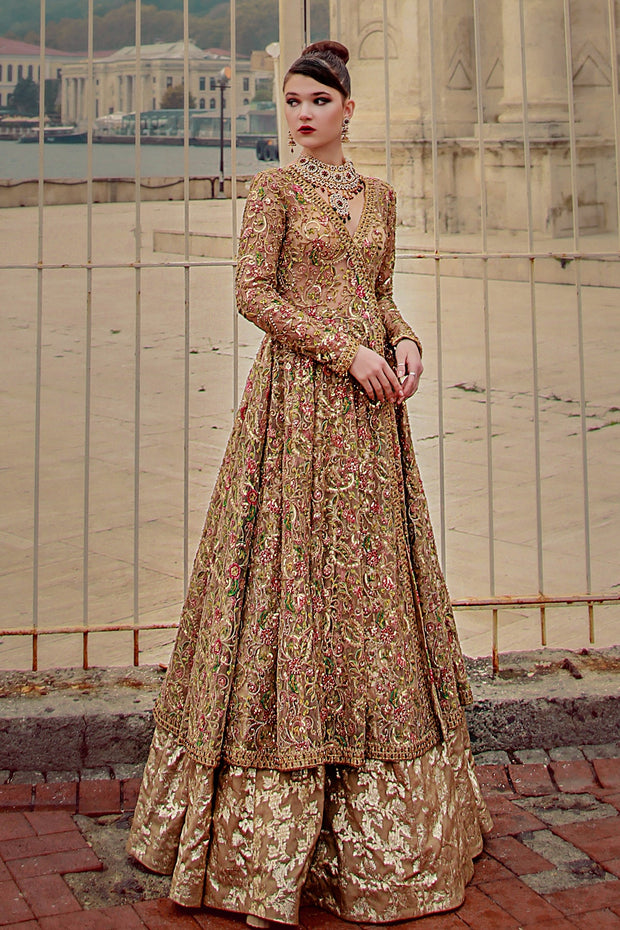 Latest Bridal Angrakha Style Frock with Lehenga Dress