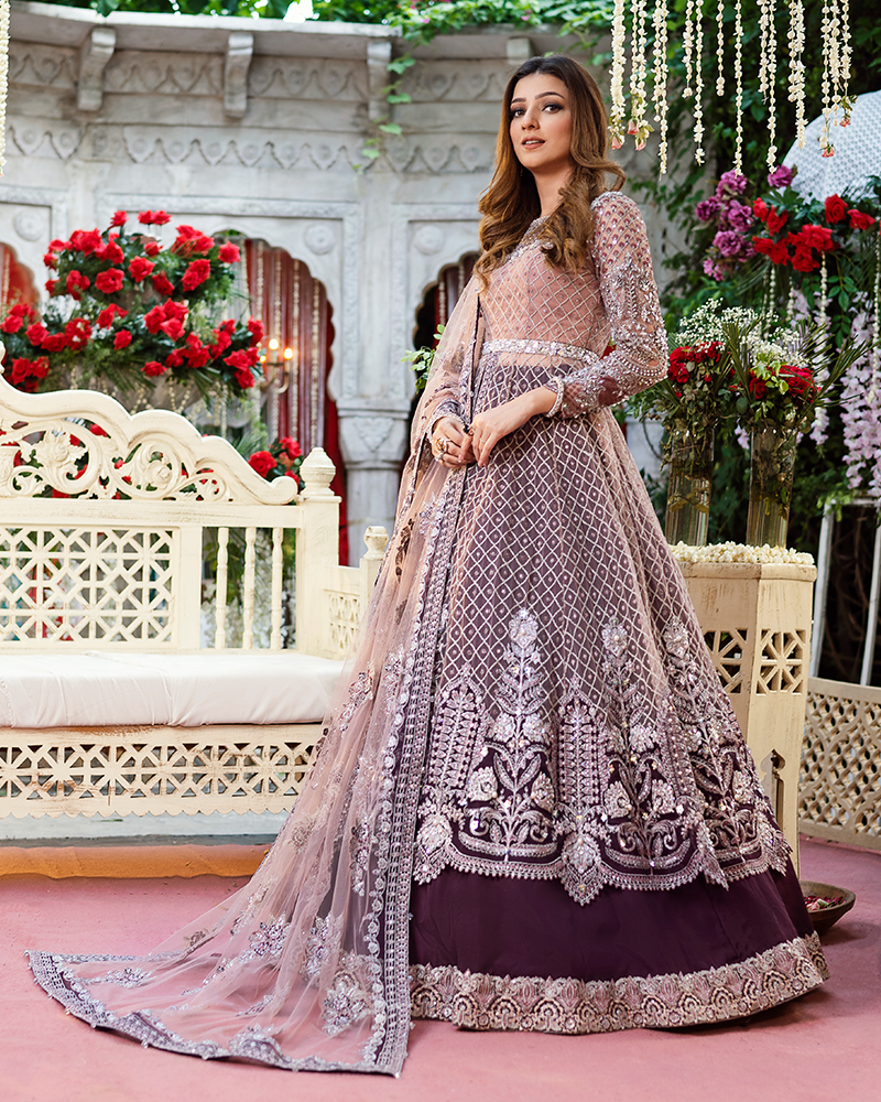 Elegant Pakistani Bridal Lehenga with Front Open Gown Design